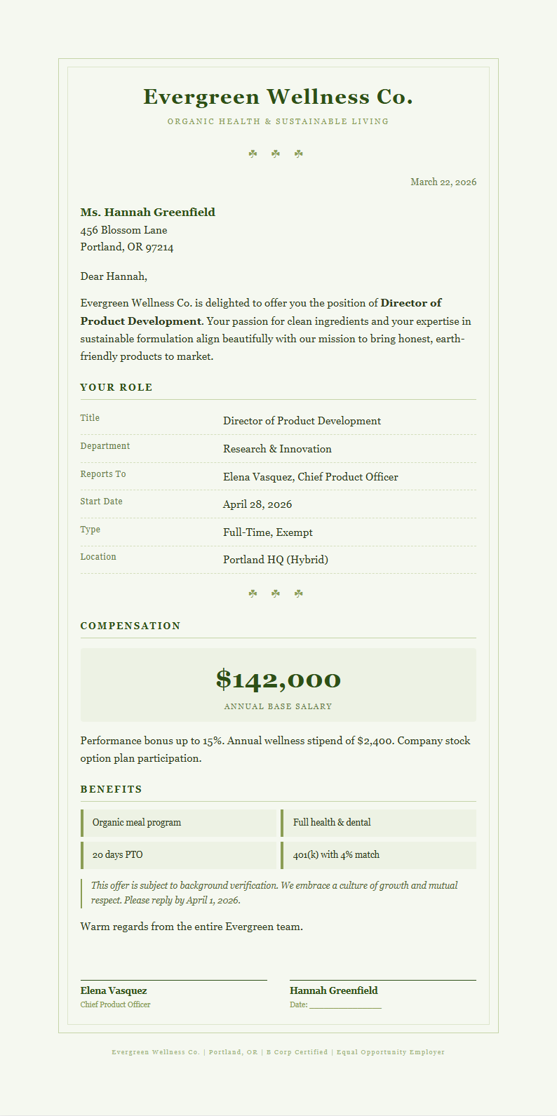 Botanical nature job offer letter